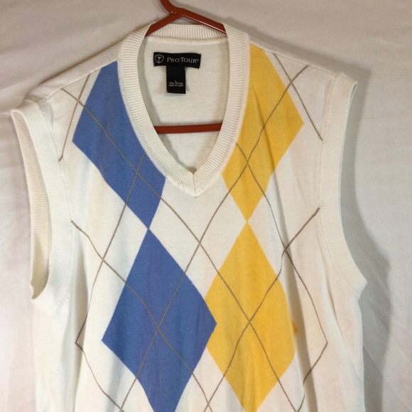 Pro Tour Men Sweater Vest White Large Argyle Print Golf Preppy Layering Classic - Picture 3 of 5